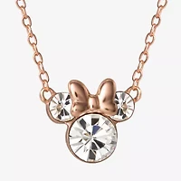 Disney Collection Girls White Crystal 14K Rose Gold Over Silver 15 Inch Pendant Necklace