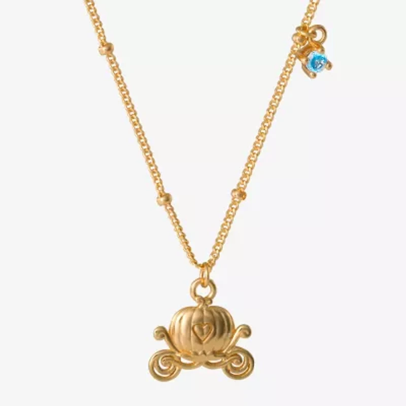 Disney Collection Carriage Womens Blue Cubic Zirconia 14K Gold Over Silver 15 Inch Pendant Necklace