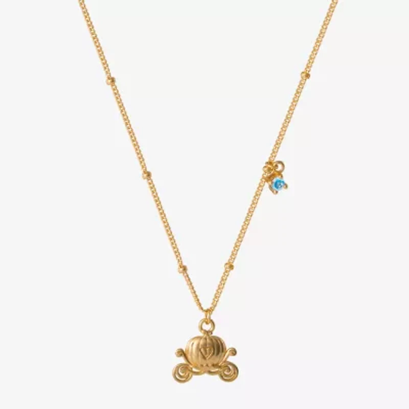 Disney Collection Carriage Womens Blue Cubic Zirconia 14K Gold Over Silver 15 Inch Pendant Necklace