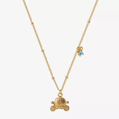 Disney Collection Carriage Womens Blue Cubic Zirconia 14K Gold Over Silver 15 Inch Pendant Necklace