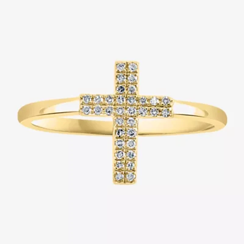 Effy  Womens 1/10 CT. T.W. Natural Diamond Sterling Silver Cross Cocktail Ring