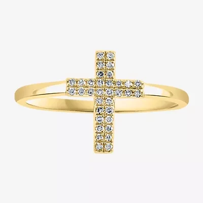 Effy  Womens 1/10 CT. T.W. Natural Diamond Sterling Silver Cross Cocktail Ring