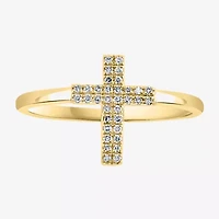 Effy  Womens 1/10 CT. T.W. Natural Diamond Sterling Silver Cross Cocktail Ring