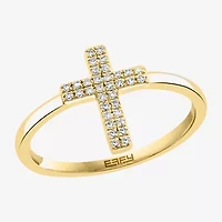 Effy  Womens 1/10 CT. T.W. Natural Diamond Sterling Silver Cross Cocktail Ring