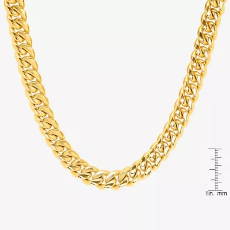 Mens 18K Gold Over Stainless Steel Hypoallergenic 24 Inch Cuban Chain Necklace
