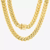 Mens 18K Gold Over Stainless Steel Hypoallergenic 24 Inch Cuban Chain Necklace