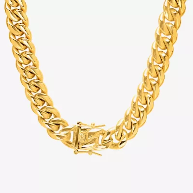 Mens 18K Gold Over Stainless Steel Hypoallergenic 24 Inch Cuban Chain Necklace