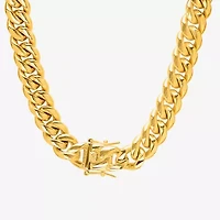 Mens 18K Gold Over Stainless Steel Hypoallergenic 24 Inch Cuban Chain Necklace