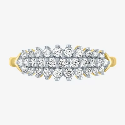 (G-H / Si2-I1) Womens 1/3 CT. T.W. Lab Grown White Diamond 10K Gold Cluster Cocktail Ring
