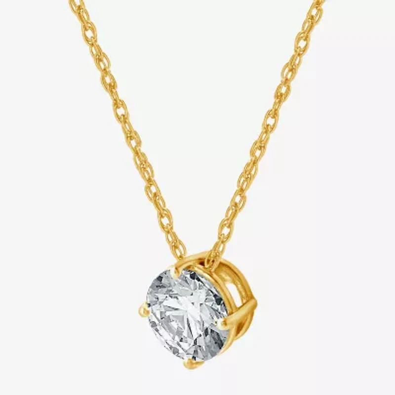 Ever Star (H-I / Si2-I1) Womens 1 CT. Lab Grown White Diamond 10K Gold Round 18 Inch Pendant Necklace