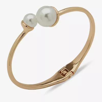 Worthington Gold Tone & Pearl Hinge Womens Cuff Bracelet