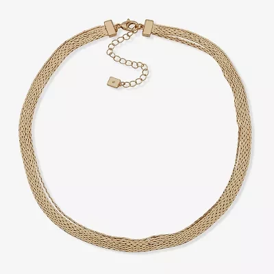 Worthington Gold Tone Multi Layered Womens 17 Inch Collar Necklace