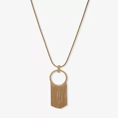 Worthington Gold Tone Round Fringe Womens 32 Inch Pendant Necklace