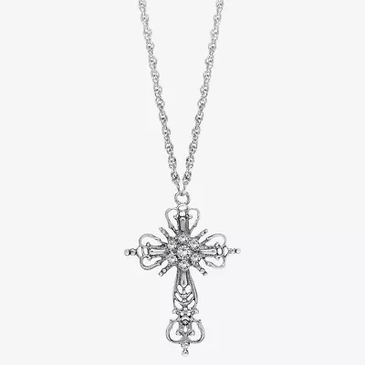 1928 Silver Tone Womens Crystal Alloy Cross 30 Inch Pendant Necklace