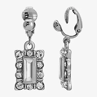 1928 Silver Tone Womens Crystal Rectangular Clip On Earrings