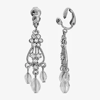 1928 Silver Tone Womens Crystal Flower Clip On Earrings