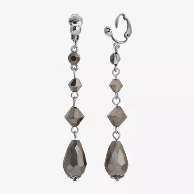 1928 Silver Tone Womens Gray Crystal Clip On Earrings