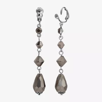 1928 Silver Tone Womens Gray Crystal Clip On Earrings