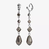 1928 Silver Tone Womens Gray Crystal Clip On Earrings