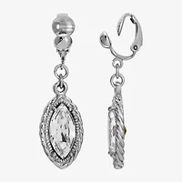 1928 Silver Tone Womens Crystal Marquise Clip On Earrings