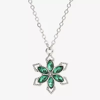1928 Silver Tone & Green Womens Green Crystal Alloy Flower 16 Inch Pendant Necklace