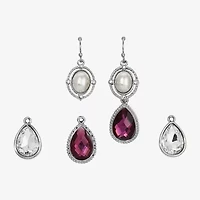 1928 Silver Tone & Purple Interchangeable Drop Womens Simulated Pearl 3 Pair Earring Set