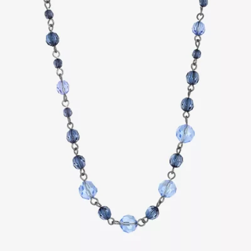 1928 Black Tone & Blue Womens 15 Inch Beaded Necklace