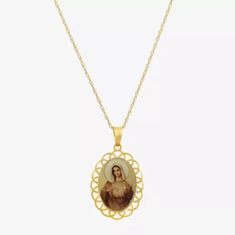 Immaculate Heart Of Mary Womens 14K Gold Oval 18 Inch Pendant Necklace