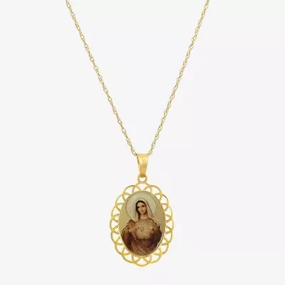 Immaculate Heart Of Mary Womens 14K Gold Oval 18 Inch Pendant Necklace