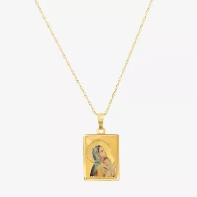 Madonna And Child Womens 14K Gold Rectangular 18 Inch Pendant Necklace