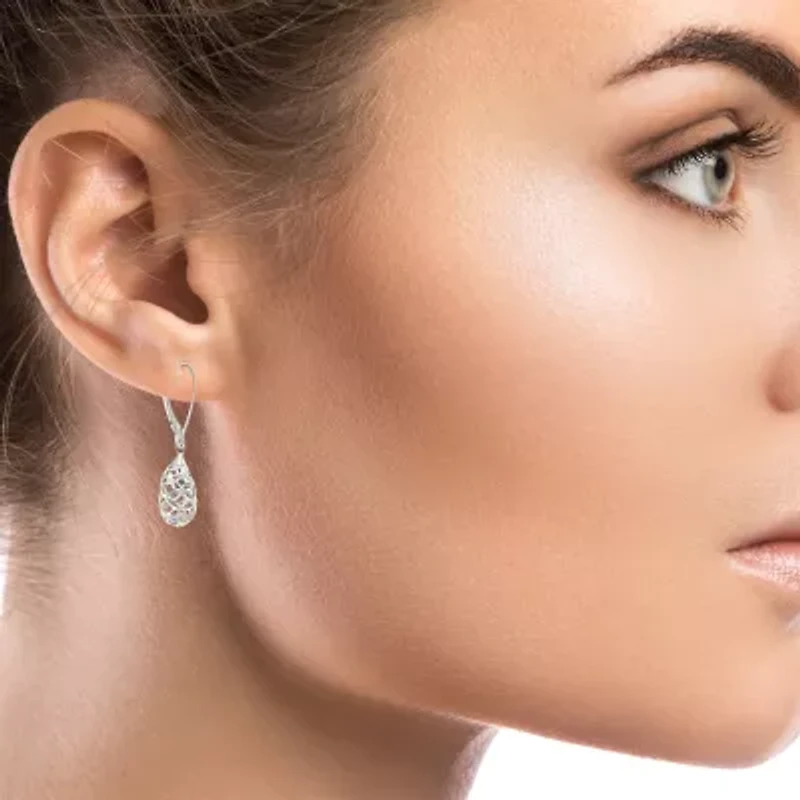 Womens 14K White Gold Pear Drop Earrings