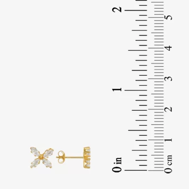 Cubic Zirconia 10K Gold 7.3mm Flower Stud Earrings