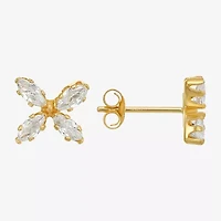 Cubic Zirconia 10K Gold 7.3mm Flower Stud Earrings