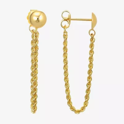 Front Back Womens 14K Gold Oval Drop Earrings