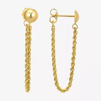 Front Back Womens 14K Gold Oval Drop Earrings