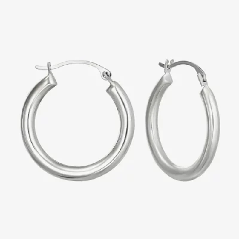 Womens 14K White Gold 20mm Round Hoop Earrings