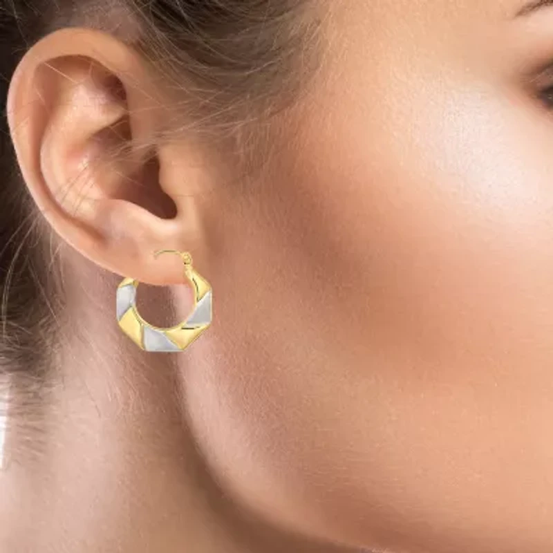 Womens 14K Two Tone Gold 19mm Round Hoop Earrings