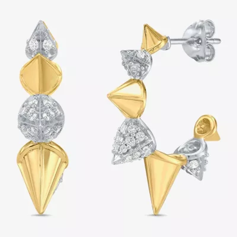 Limited Quantities! (I / Si2) Womens 1/2 CT. T.W. Lab Grown White Diamond 10K Gold Over Silver Sterling Silver 24.5mm Hoop Earrings