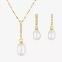 Yes Womens White Cultured Freshwater Pearl 2-pc. Pendant Necklace Set