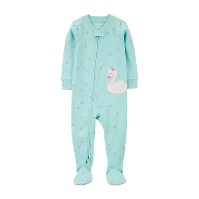 Carter's Baby Girls Footed Rib Crew Neck Long Sleeve One Piece Pajama