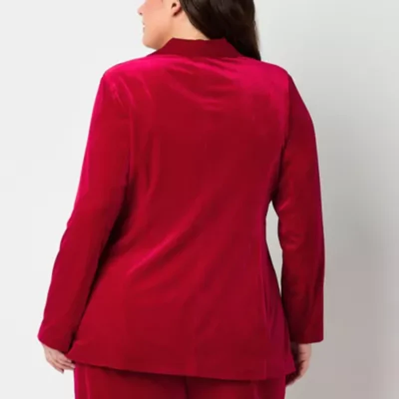 Premier Amour Velvet Womens Stretch Fabric Regular Fit Plus Blazer