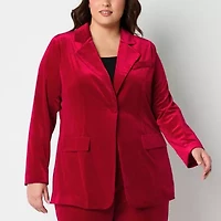 Premier Amour Velvet Womens Stretch Fabric Regular Fit Plus Blazer