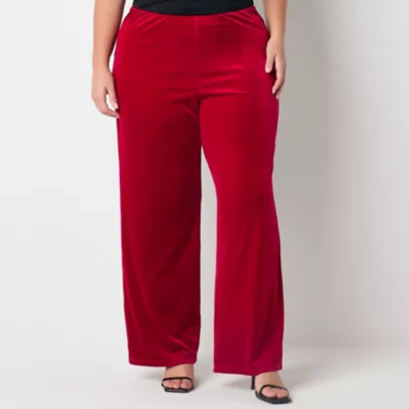 Premier Amour Velvet Womens Wide Leg Plus Pull-On Pant