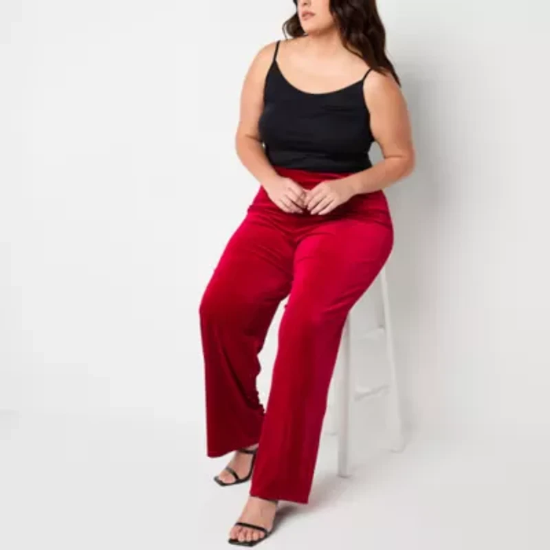 Premier Amour Velvet Womens Wide Leg Plus Pull-On Pant