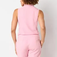 Black Label by Evan-Picone Womens Split Tie Neck Sleeveless Blouse