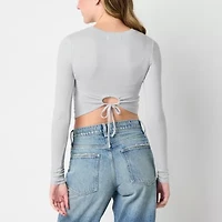 Arizona Cozy Tie Back Womens Juniors Crew Neck Long Sleeve T-Shirt