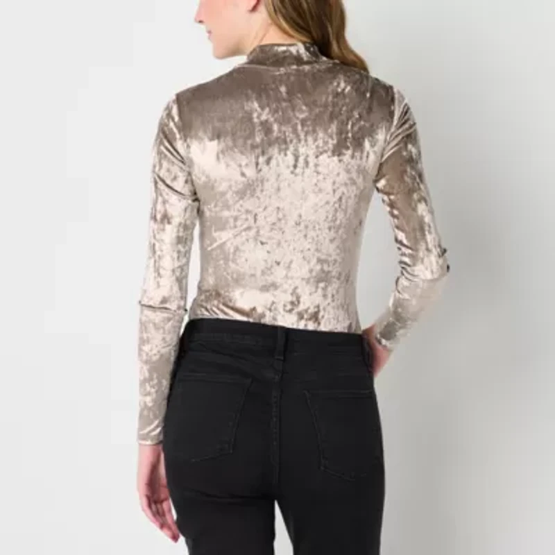 Arizona Velvet Womens Mock Neck Long Sleeve Bodysuit Juniors