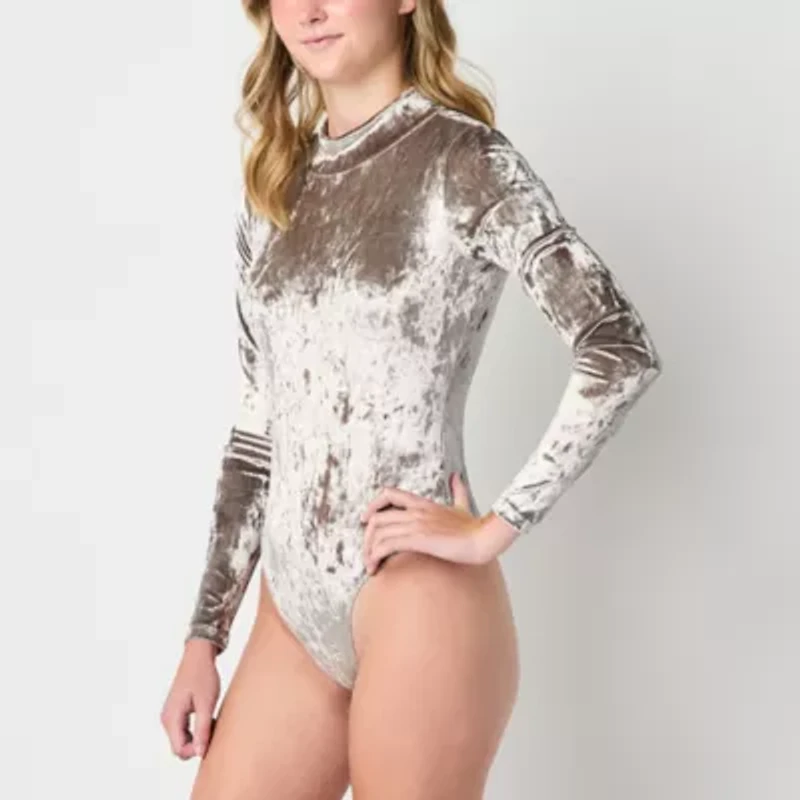 Arizona Velvet Womens Mock Neck Long Sleeve Bodysuit Juniors
