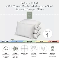 Ella Jayne 100% Cotton Dobby-Box Shell Soft Stomach Sleeper Down Alternative Pillow, Set of 4