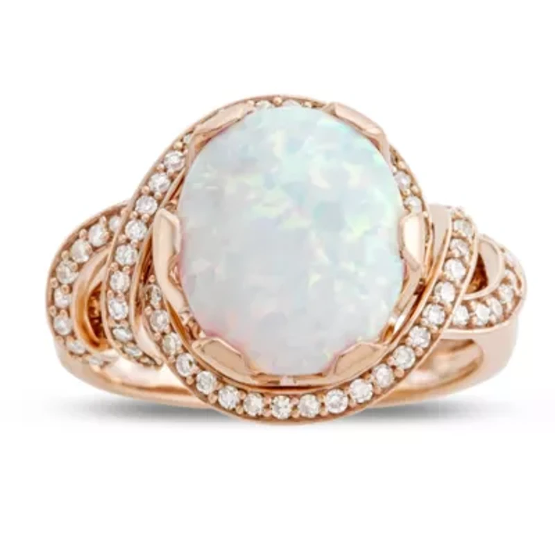 Womens 1/4 CT. T.W. Lab Created White Opal 10K Gold Cocktail Ring